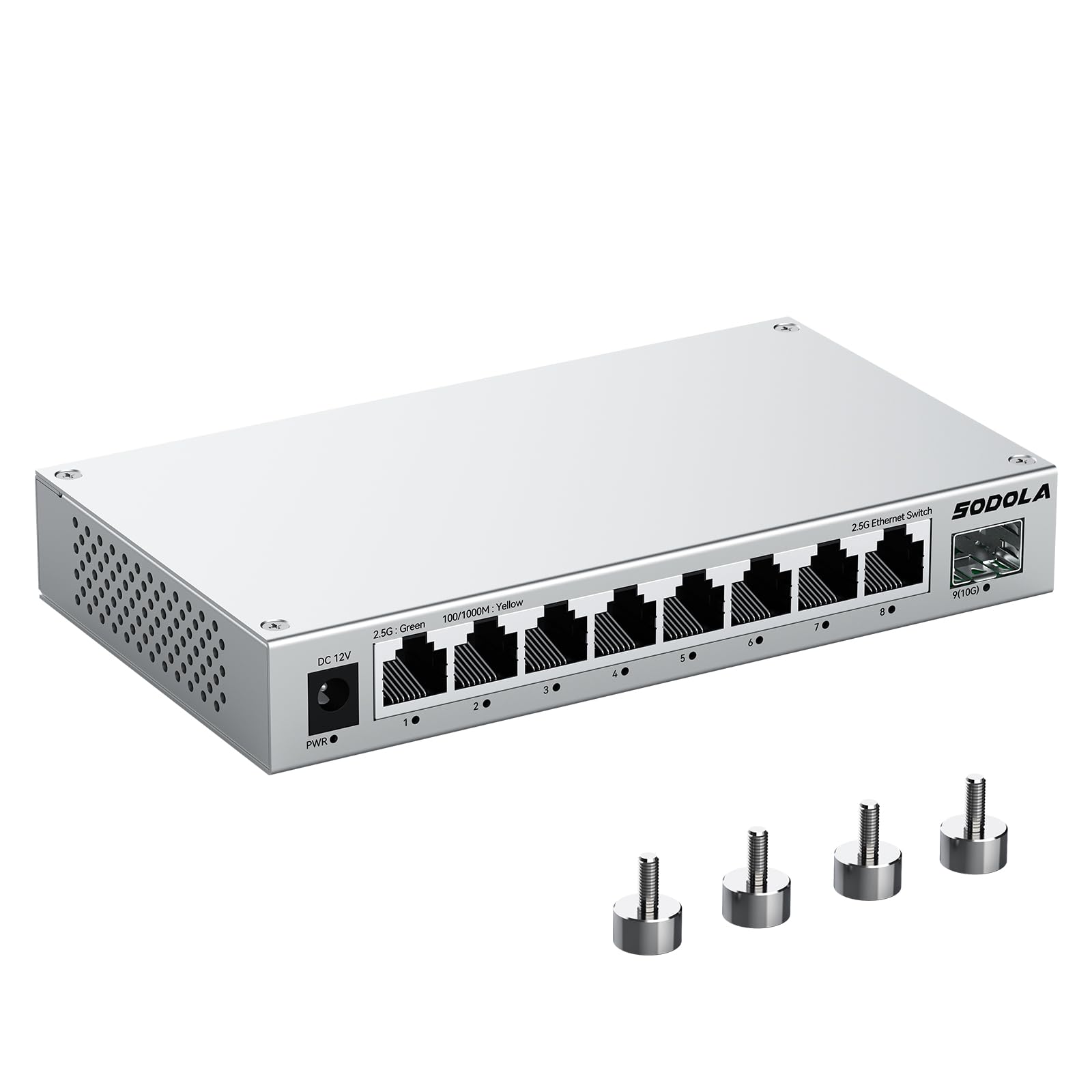 SODOLA 8-Port 2.5Gb Network Switch with 10G SFP+ | Fanless Aluminum