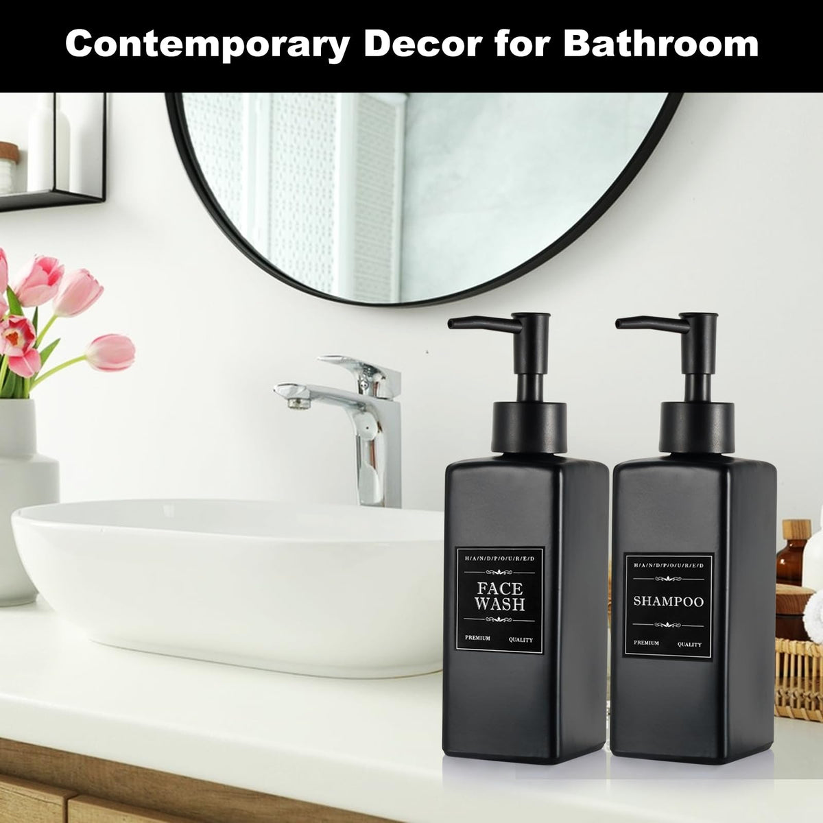 MirraSwit Black Glass Soap Dispenser with Tray, 350ML Square - image 5