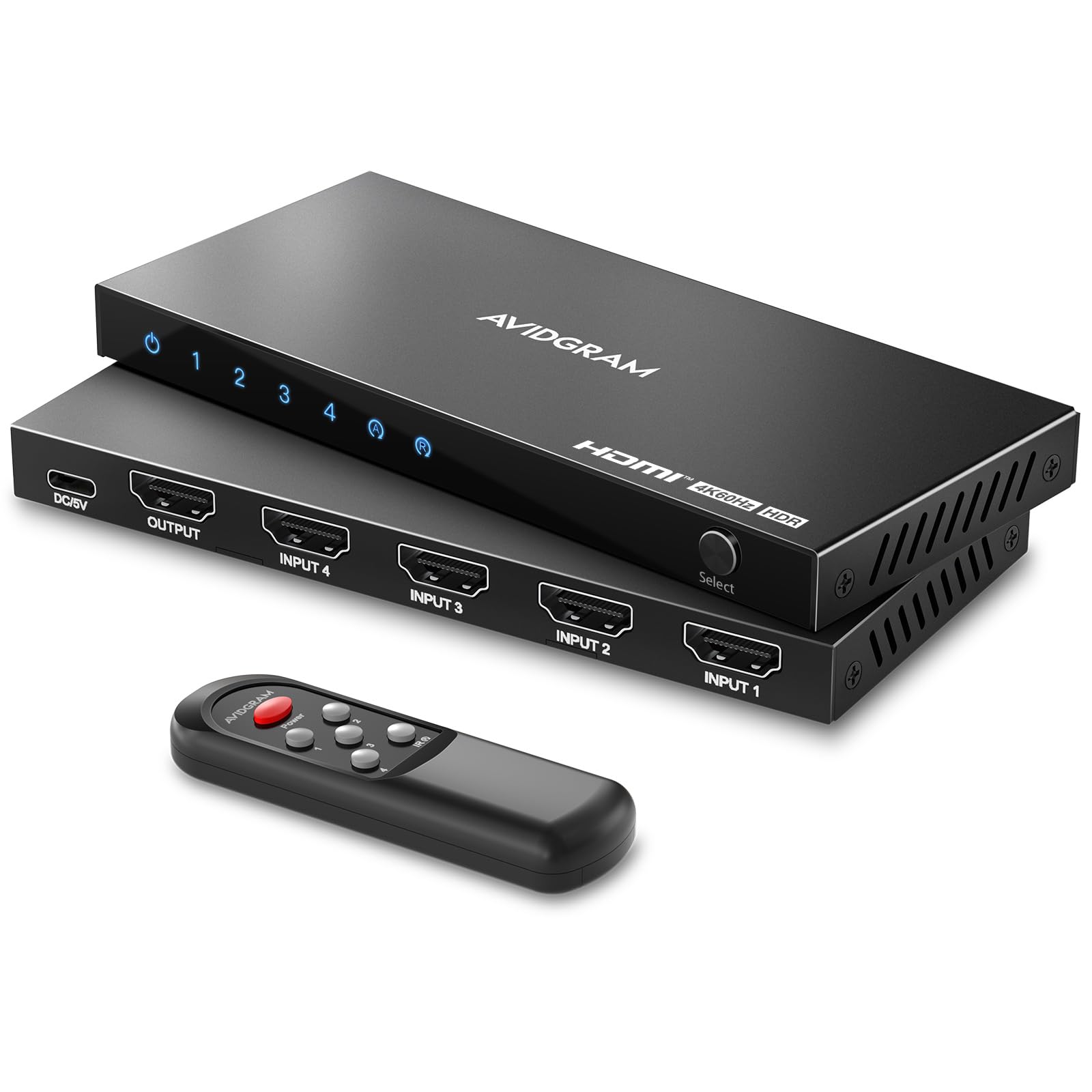 AVIDGRAM 4K 60Hz HDMI Switch 4 In 1 Out with IR Remote Control
