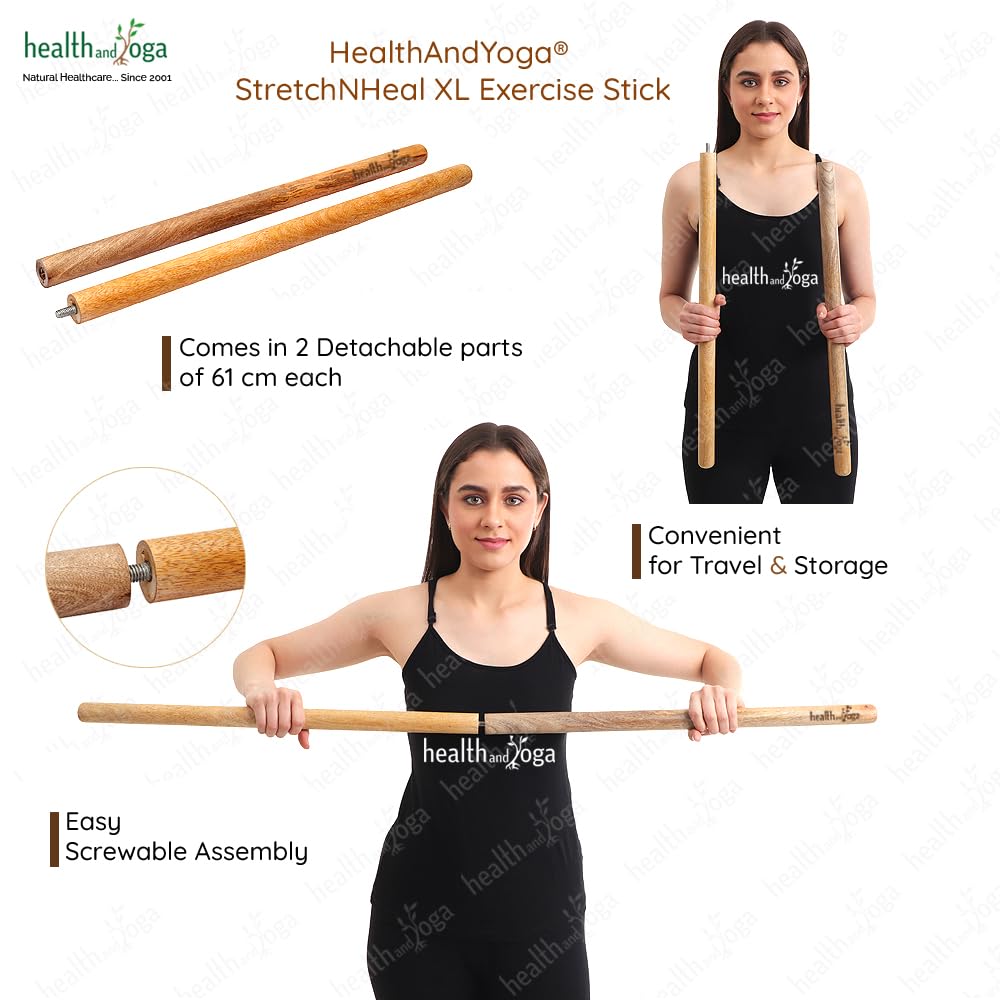 HealthAndYoga 48" Wooden Yoga Stick – Collapsible Posture Corrector Rod