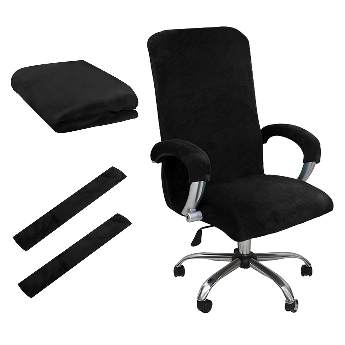 Office Chair Covers, Desk Chair Cover Universal Stretch Velvet Slipcover, Washable Plush Computer Chair Protector with Arm Covers - image 1