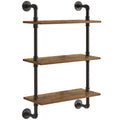 YMYNY 3-Tier Industrial Pipe Wall Mount Shelves | Rustic Wood Bookshelf
