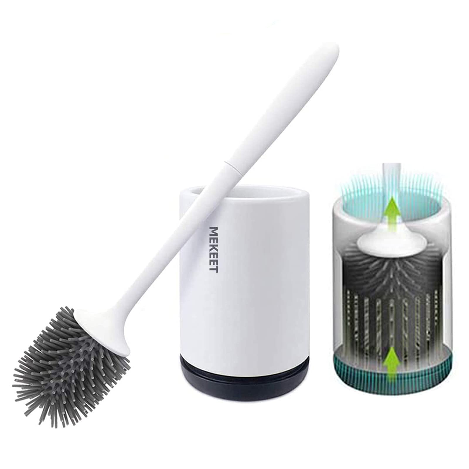 MEKEET Silicone Toilet Brush and Holder Set | Deep Cleaning TPR Bristles