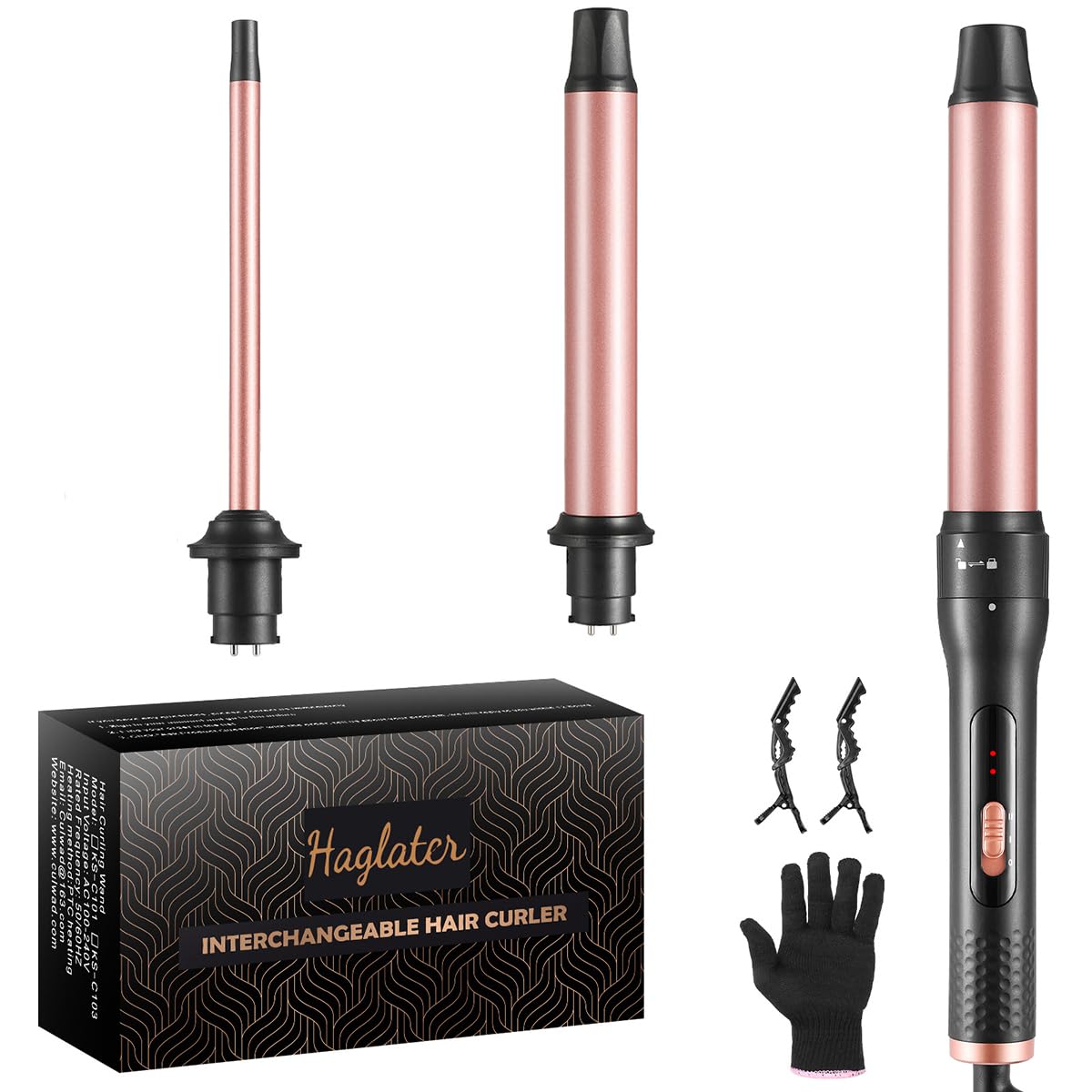 Haglater 3-in-1 Curling Wand Set | Ceramic Hair Curler with 3 Barrels