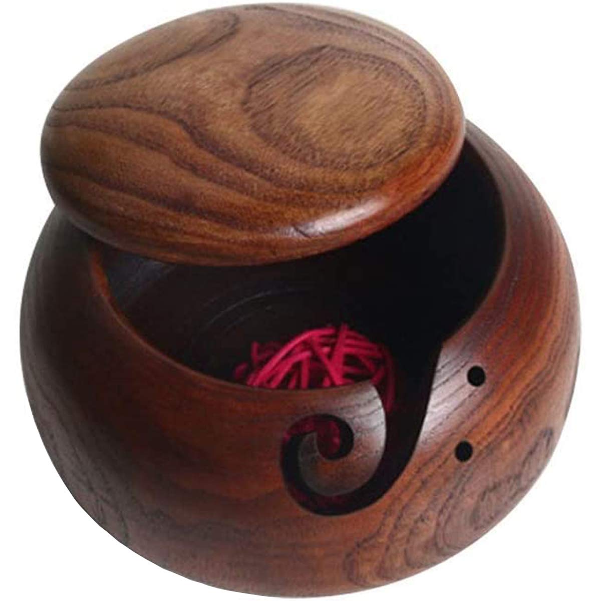 MKNZOME Rosewood Yarn Bowl with Lid – 6.3 Inch Wooden Knitting Holder