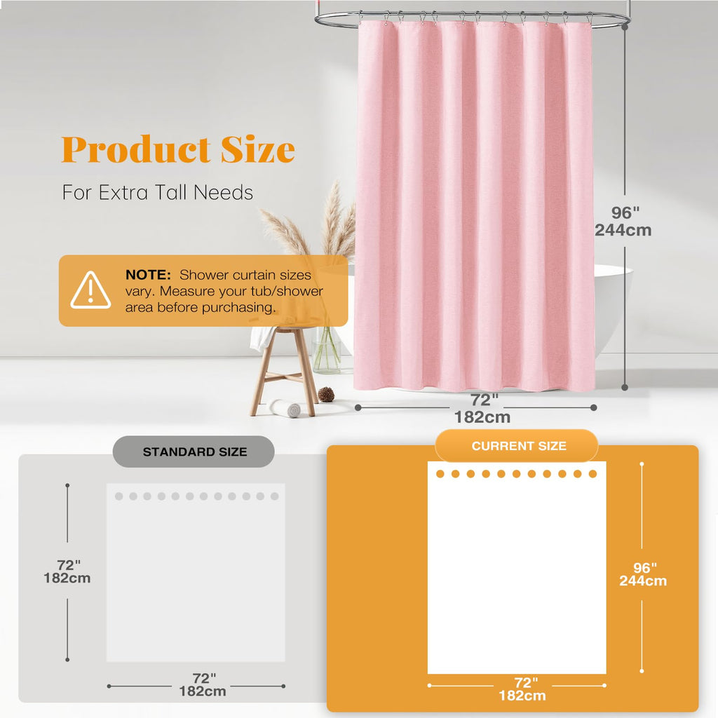 BTTN Extra Long Linen Look Shower Curtain, Waterproof, 182x244cm, Pink - image 2