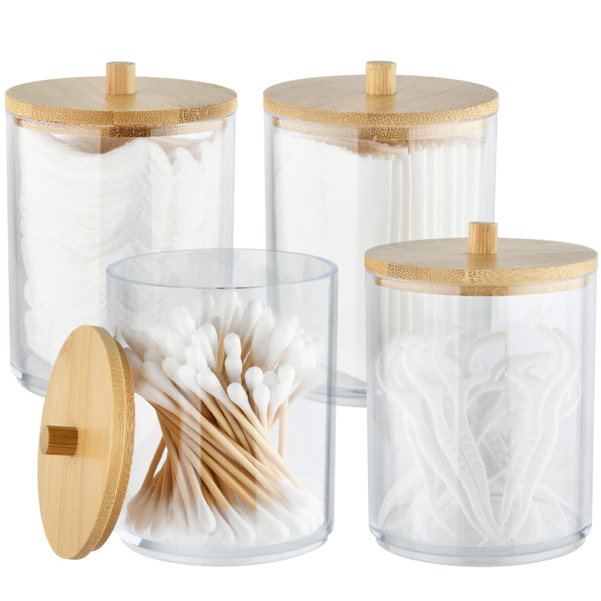 Jolof Store 4-Pack Apothecary Jars – 10oz Acrylic Cotton Swab Holder Set