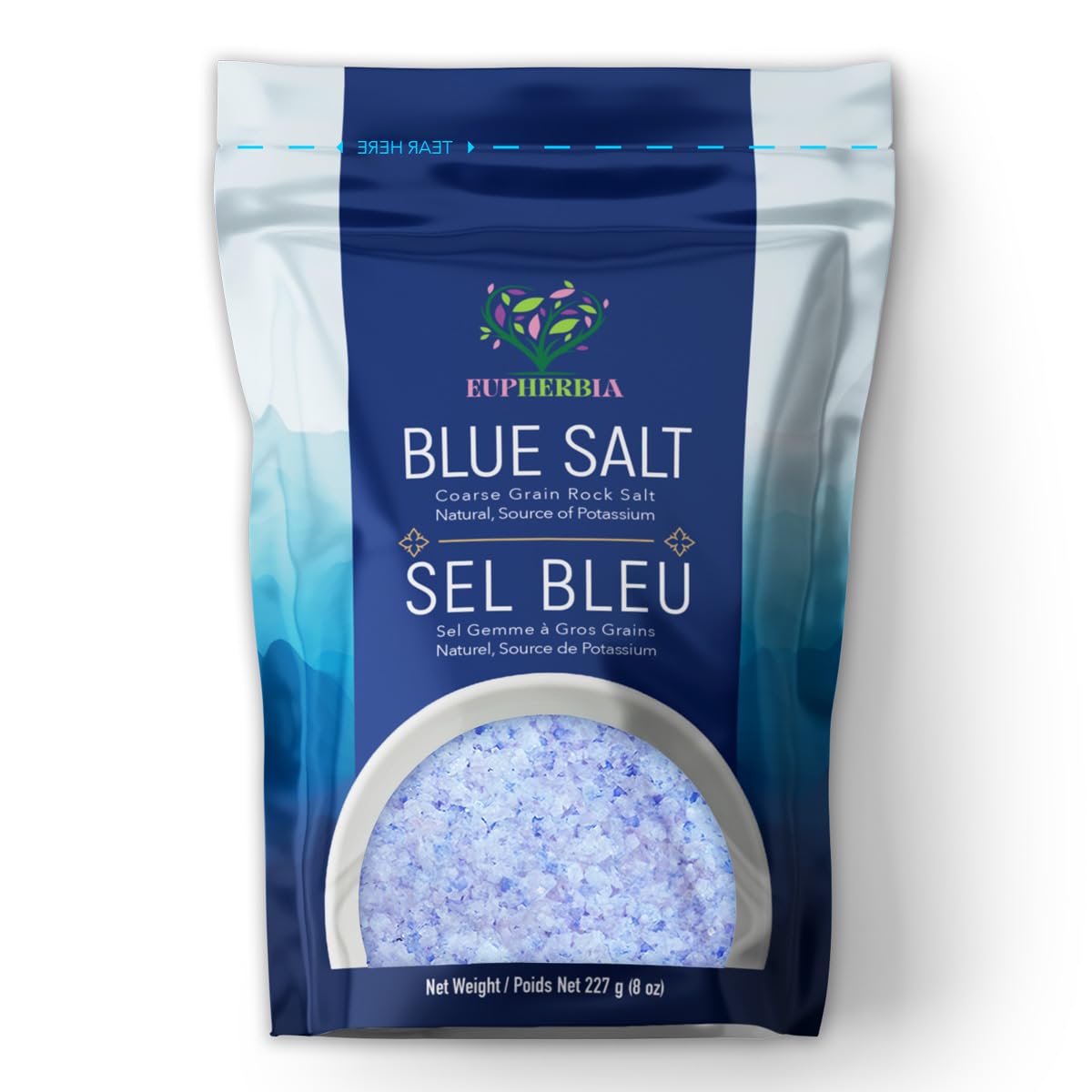 EUPHERBIA Blue Salt | Coarse Rare Mineral Salt | Hand Harvested, 227g