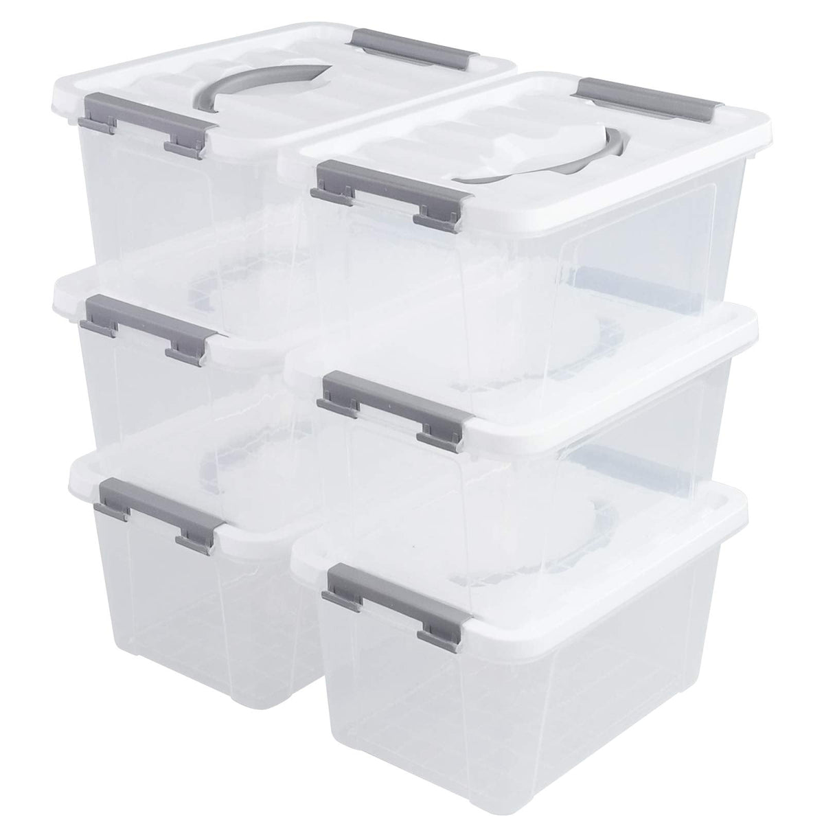 Hespama 5L Storage Boxes, Plastic Latching Box with Gray Handle, Pack of 6 - image 1