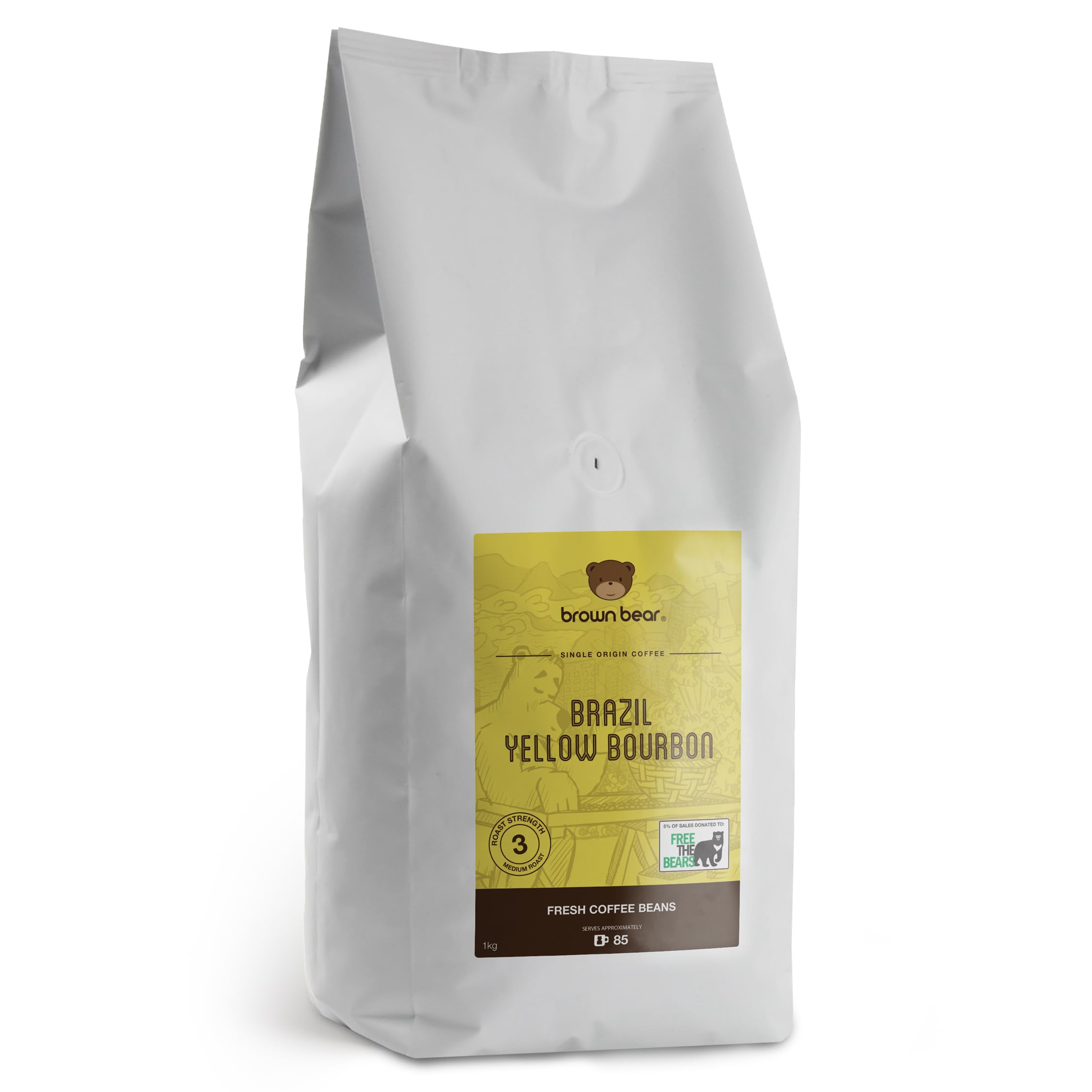 Brown Bear Brazil Yellow Bourbon Speciality Coffee Beans - 1kg Medium Roast
