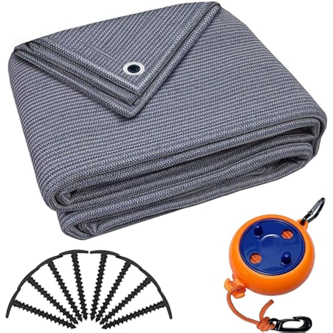 Valuents Awning Carpet – Blue/Grey HDPE Camping Rug with T-Pegs & Bag