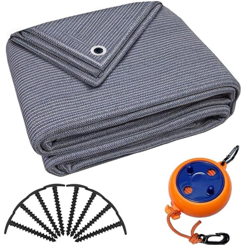 Valuents Awning Carpet – Blue/Grey HDPE Camping Rug with T-Pegs & Bag