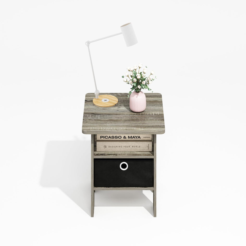 Furinno MODERN Square Top Side Table with Storage Bin, Grey Oak