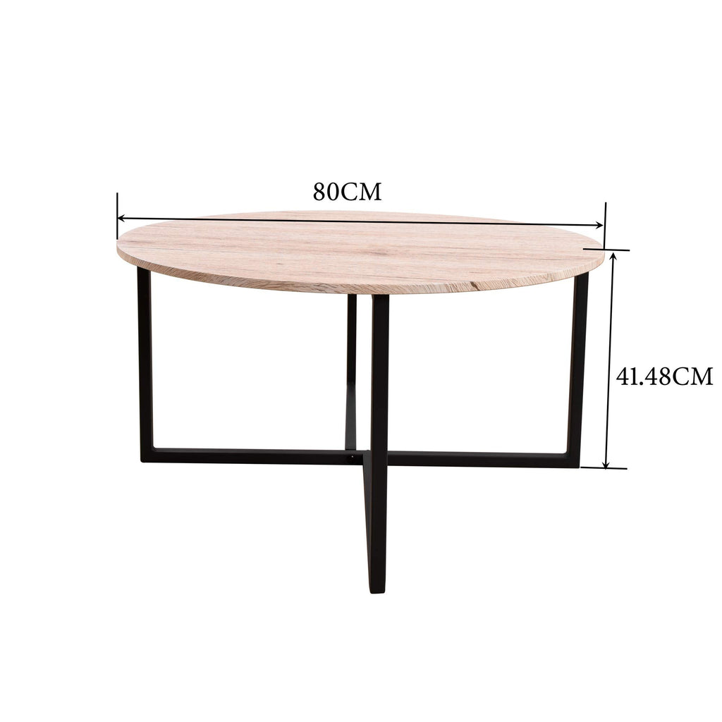 Jolof Store Round Coffee Table – Modern Wood and Metal Tea Table