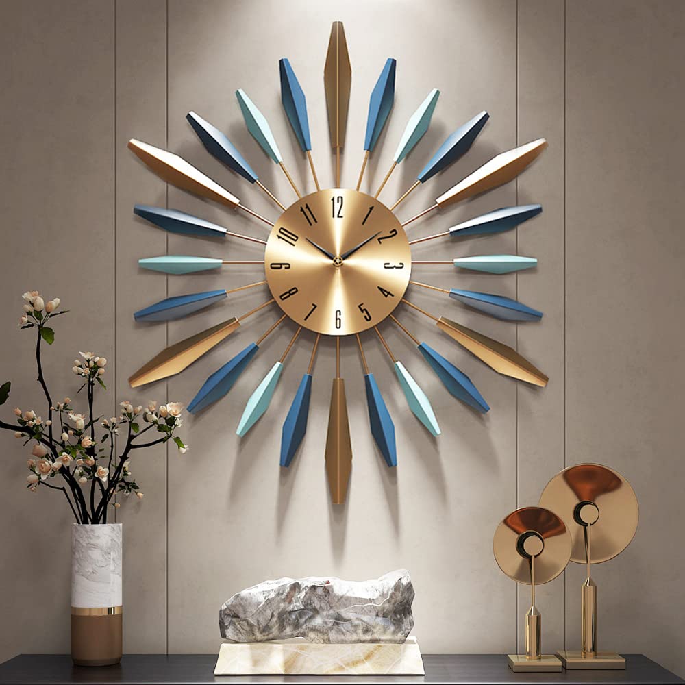 55cm Large Metal Wall Clock – Silent Mid-Century Modern Decor