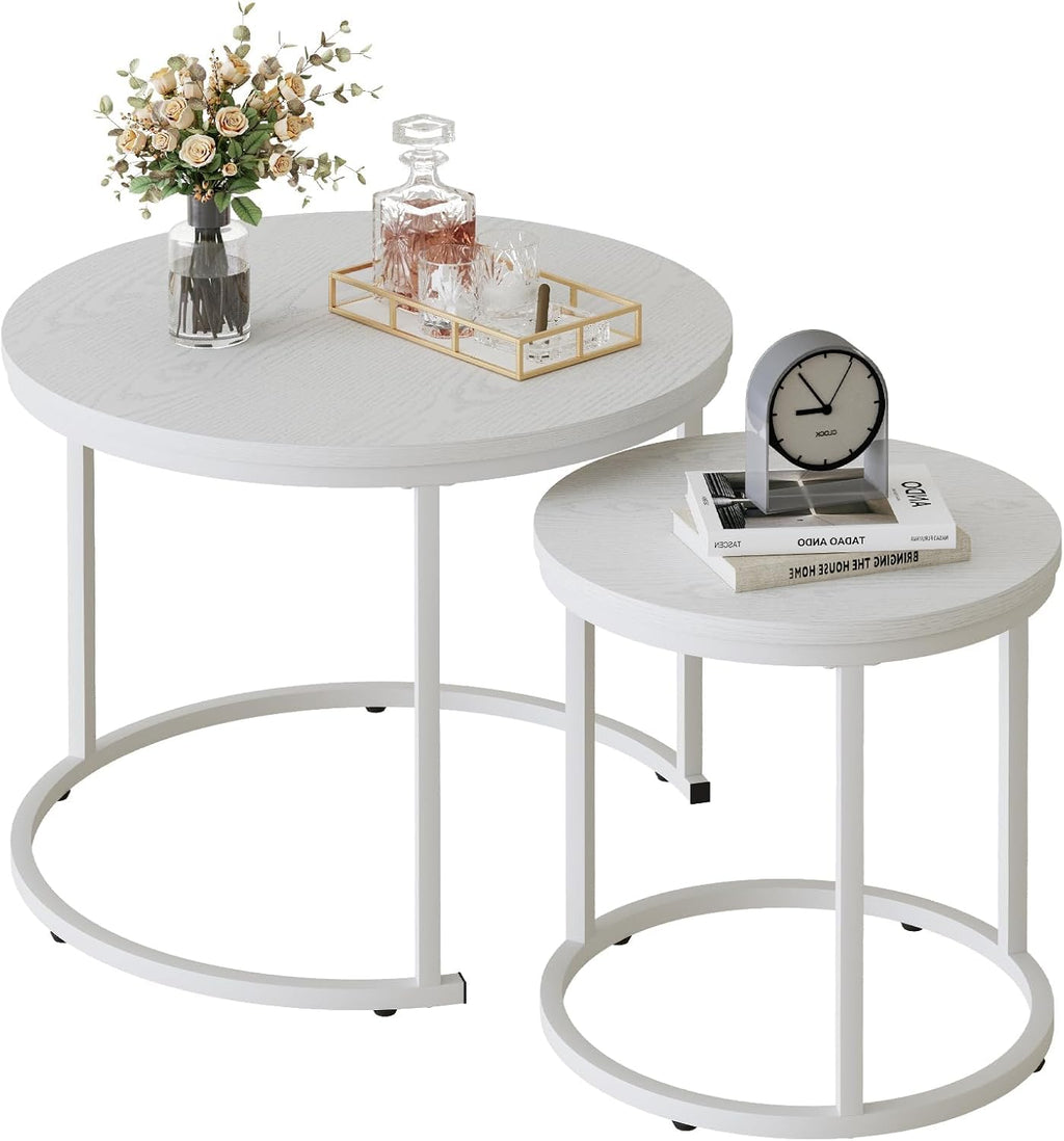 Huhote Round Coffee Tables, Set of 2 End Table, Nesting Tables, Side Table - image 1