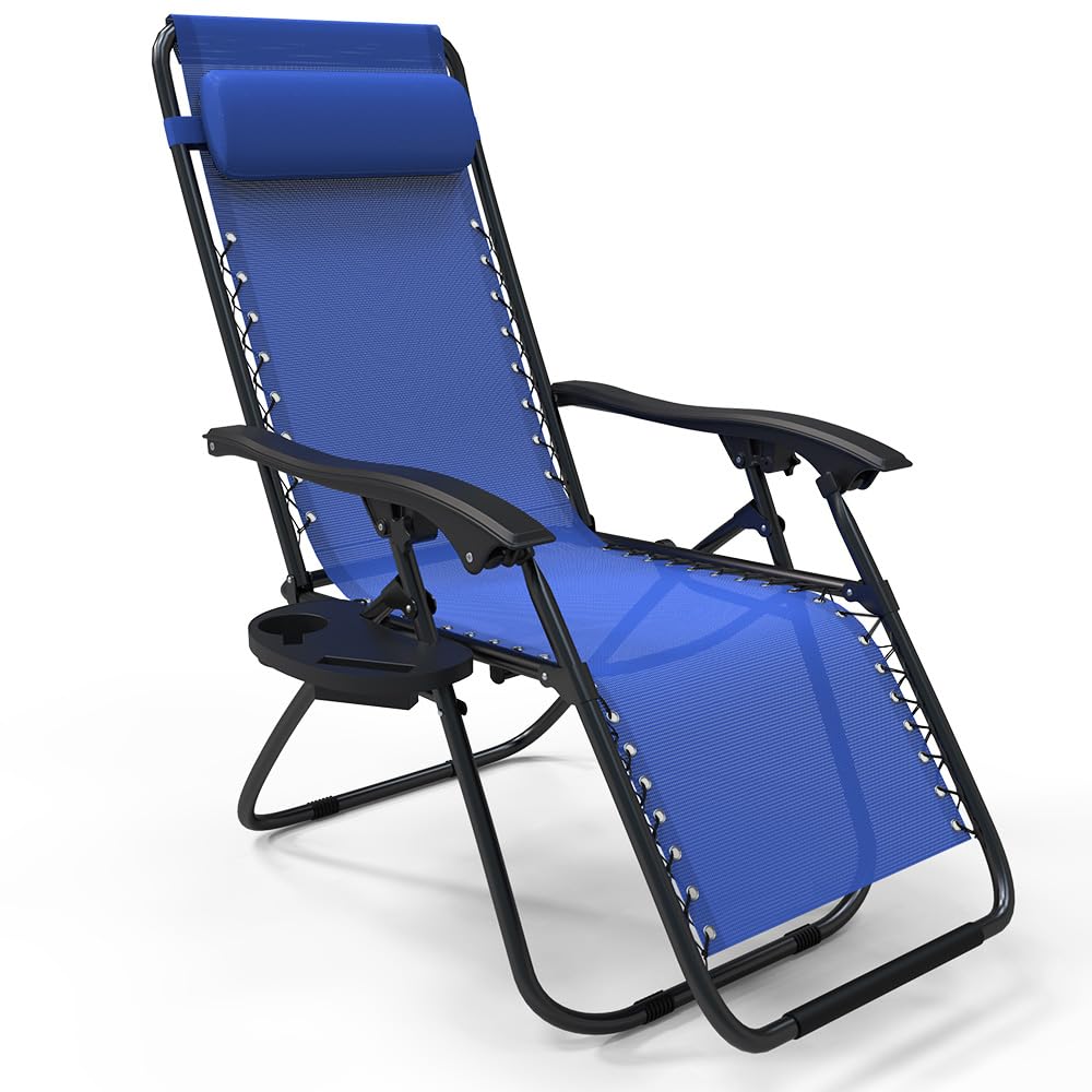VOUNOT Zero Gravity Chair | Folding Outdoor Recliner with Cup Holder - Blue