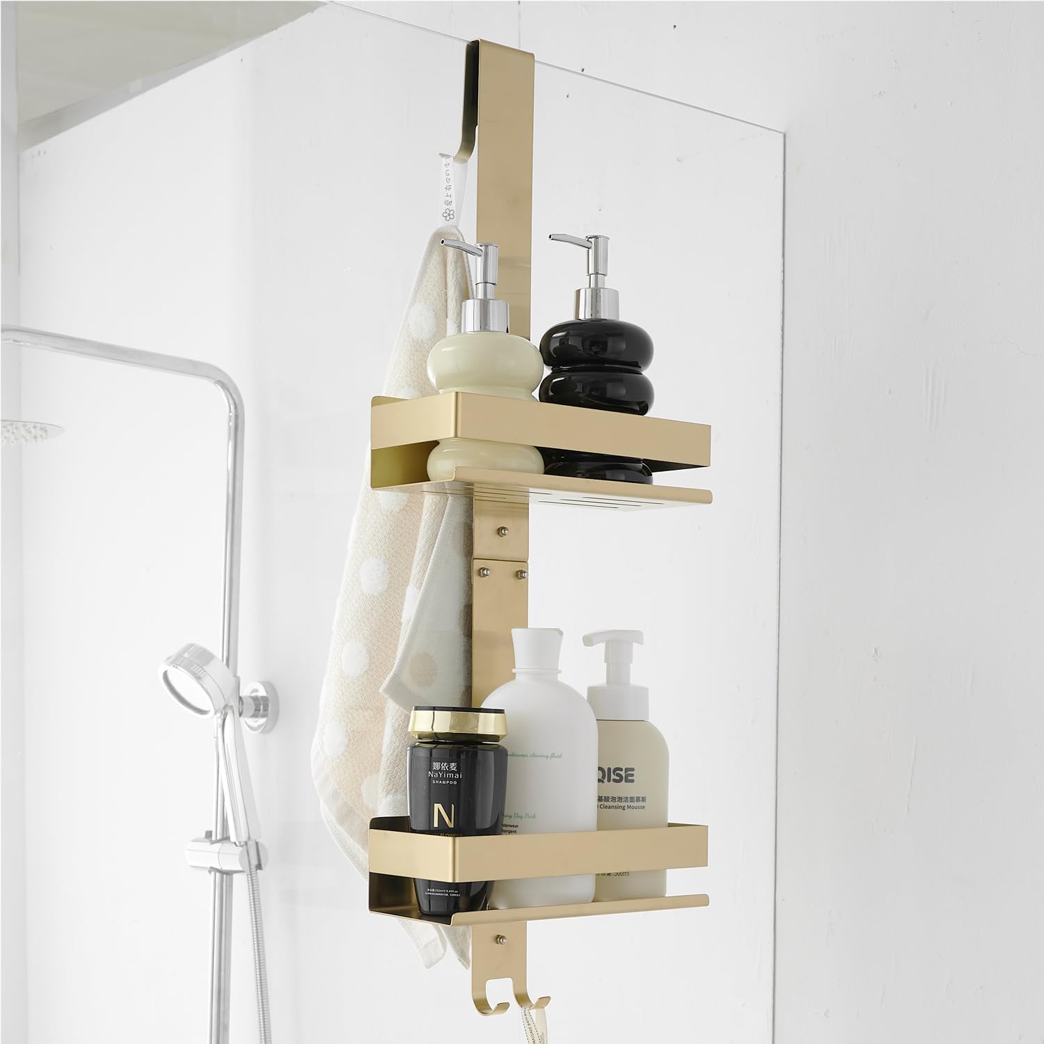 Jolof Store 2-Tier Hanging Shower Caddy | Brushed Gold Stainless Steel
