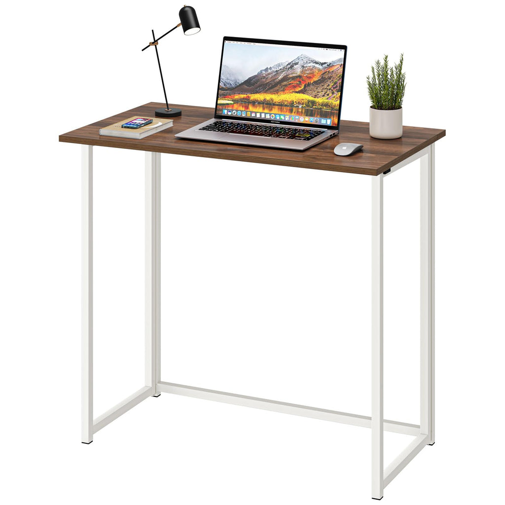 Dripex Folding Computer Desk – Compact No-Assembly Metal Table, Brown