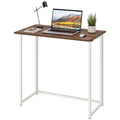 Dripex Folding Computer Desk – Compact No-Assembly Metal Table, Brown