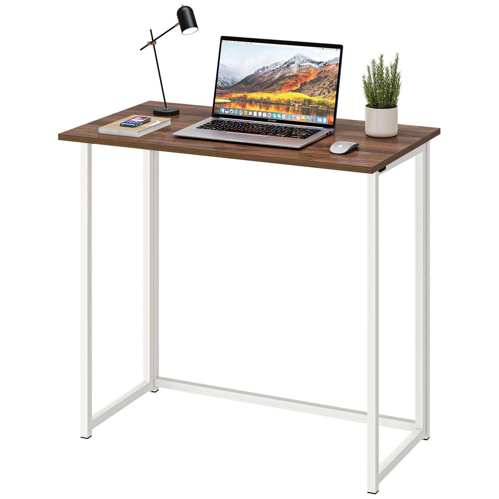 Dripex Folding Computer Desk – Compact No-Assembly Metal Table, Brown