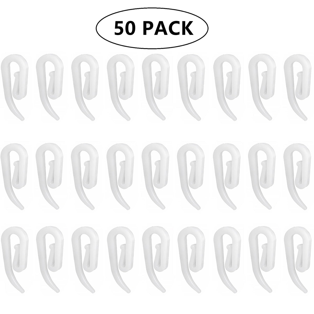 White Plastic Curtain Hooks for Door Window Curtain Header Tape Drapery Hooks 2.8x1.2cm 50PACK - image 3