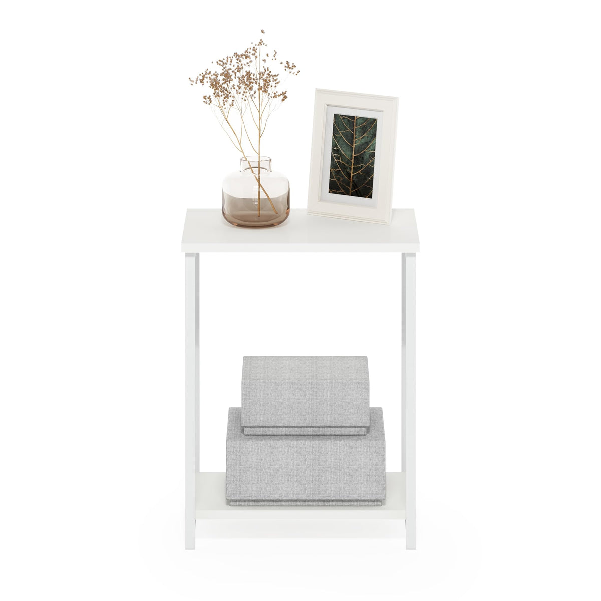 Furinno SIMPLISTIC Side Table, 2-Tier Metal Frame End Table with Open Shelf, Night Stand, Bedside Table, for Living Room, Bedroom, White - image 4