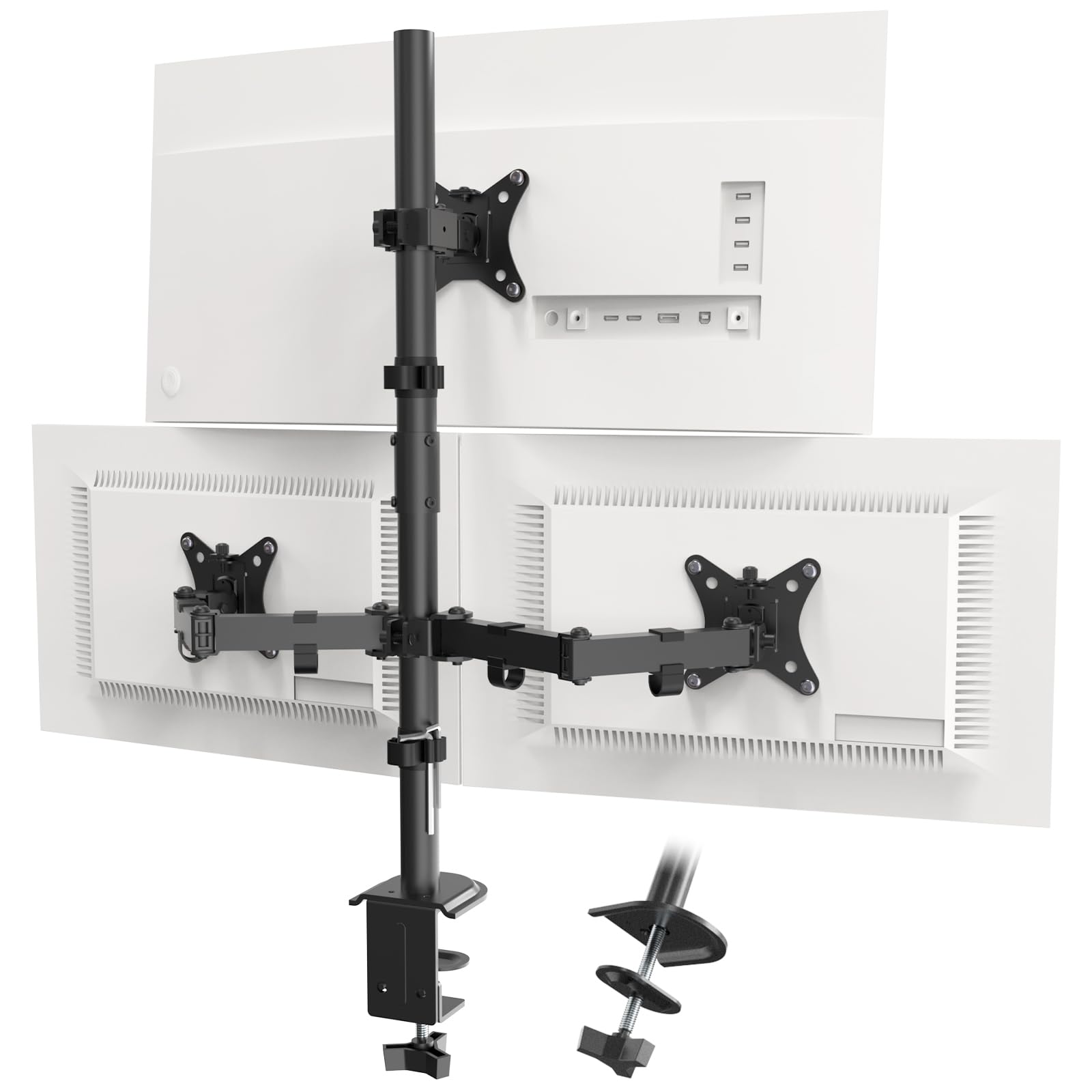 PUTORSEN Triple Monitor Arm – 30.5" Tall Stand for 13-32" Screens, Black
