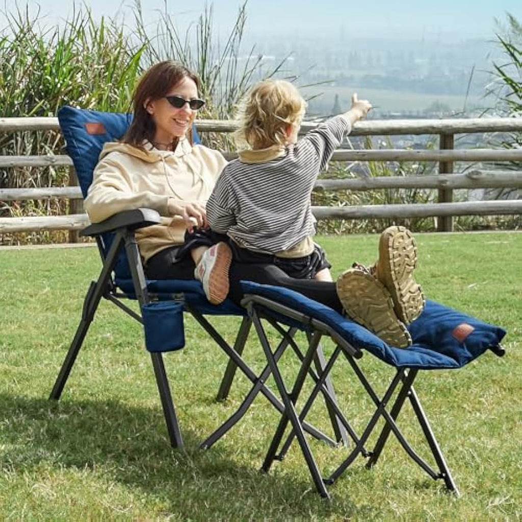 EVER ADVANCED Heavy Duty Camping Chair | 4-Position Recliner | Blue
