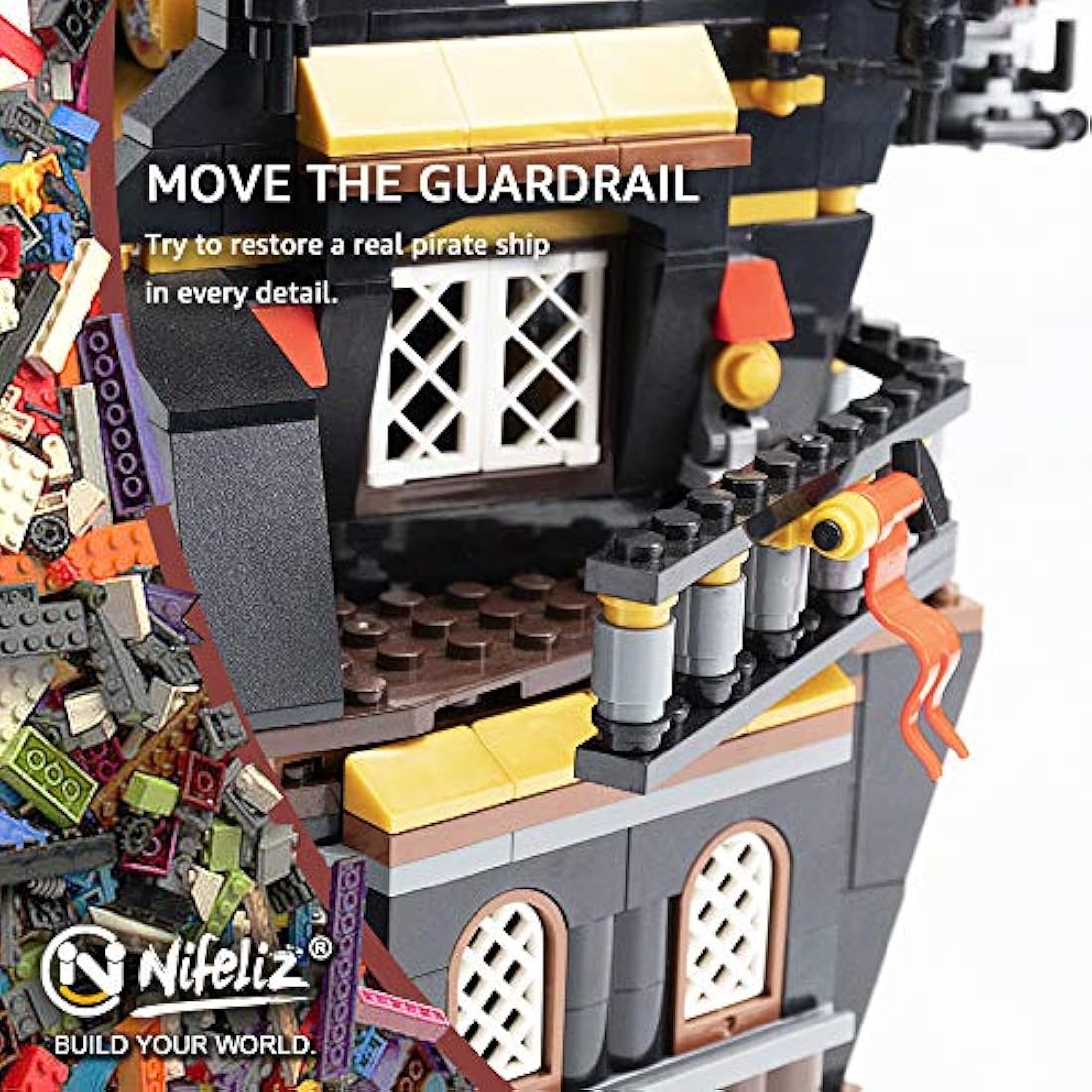 Nifeliz Black Pirate Ship Building Blocks Model Kit - 1334 Pieces