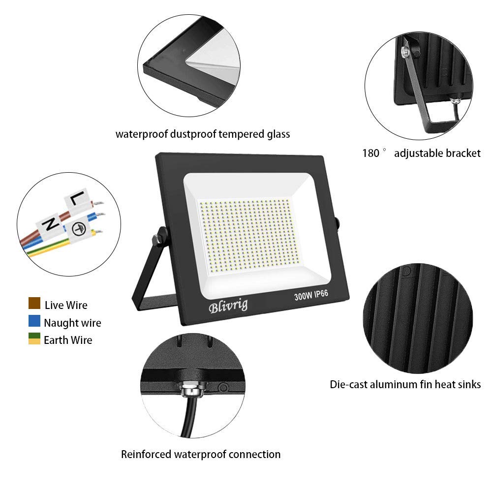Blivrig 300W LED Floodlight – 30000LM IP66 Waterproof Outdoor Spotlight