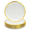 PARTY GO 50Pcs White Paper Plates - 9" Gold Foil Scalloped Party Plates