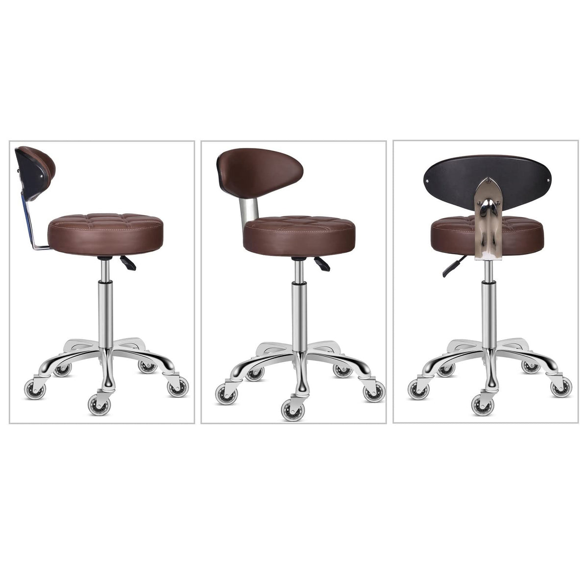 Kaleurrier Rolling Stool Chair with Smooth-rolling Dual-wheel casters,Comfortable Cushioned Backrest, Swivel Seat - image 3