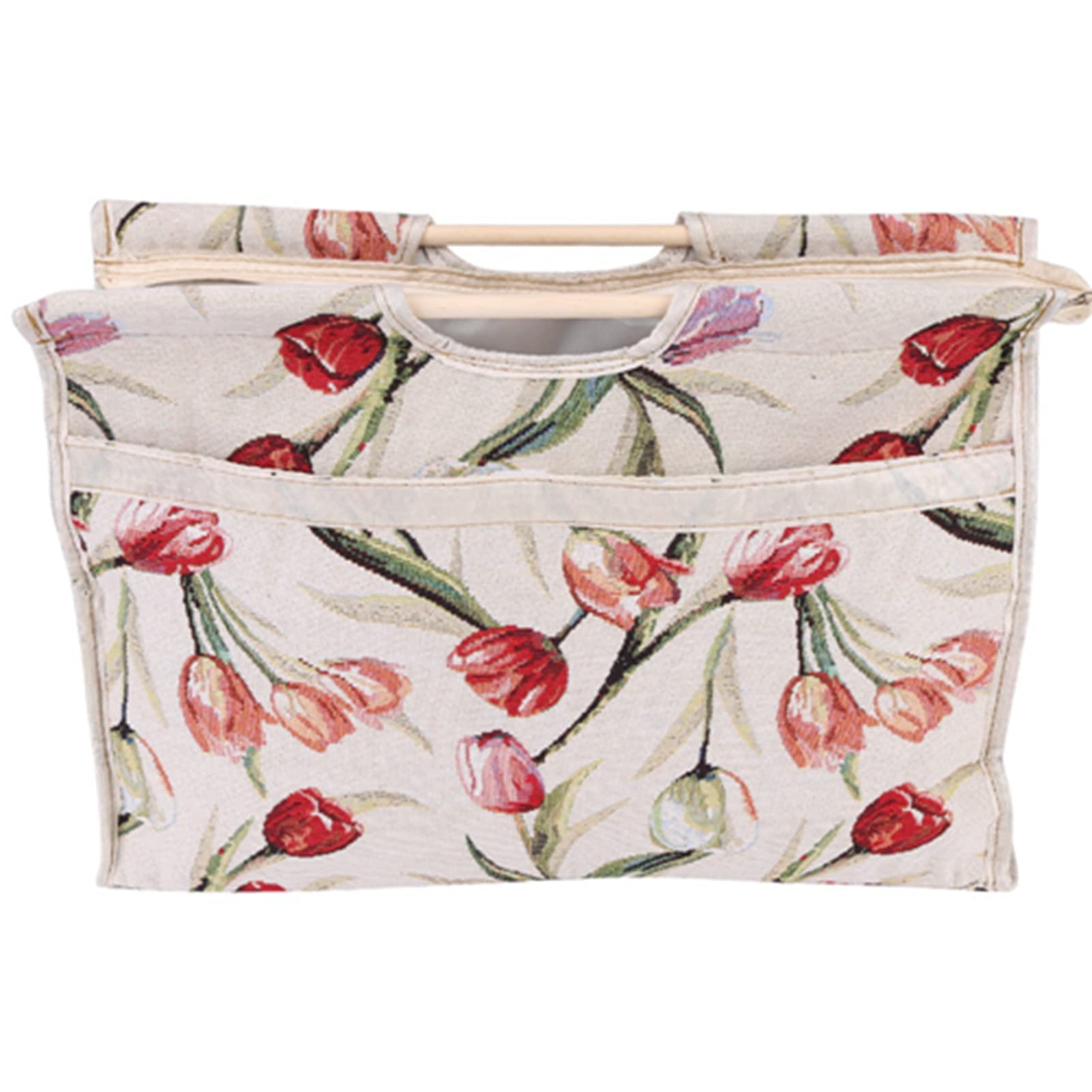 Agatige Knitting Organizer – Foldable Fabric Yarn Bag with Wood Handle