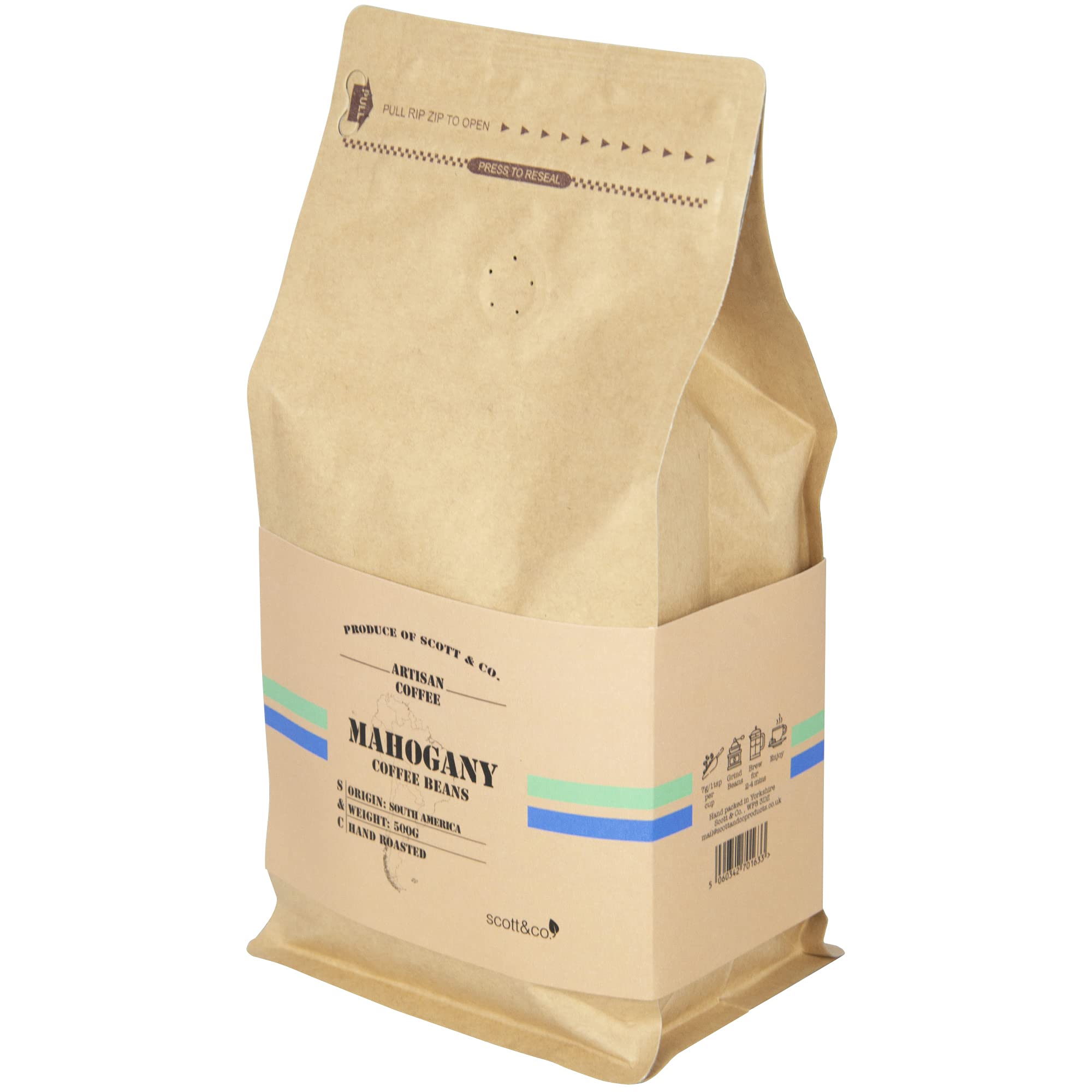 Scott&Co. Mahogany Fairtrade Arabica Whole Coffee Beans - Rich Roast 500g