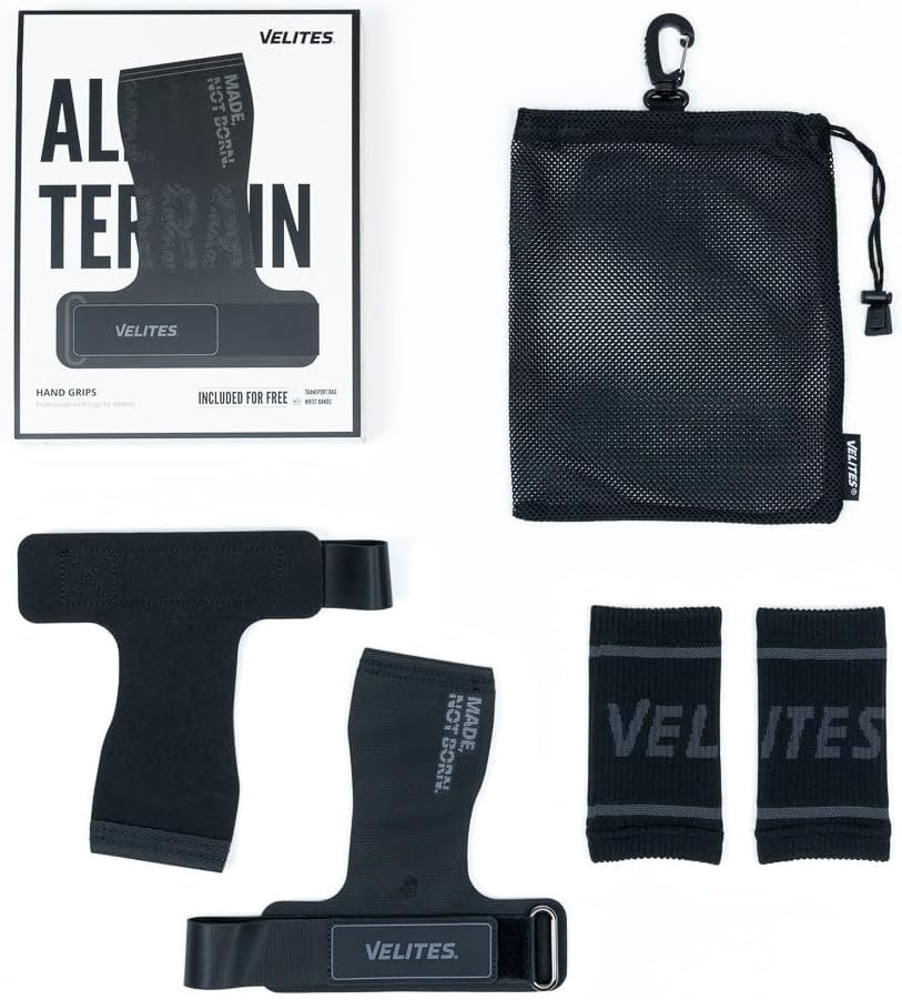 Velites All Terrain Gymnastics Grips - Black Fiber Crossfit Grips - Large