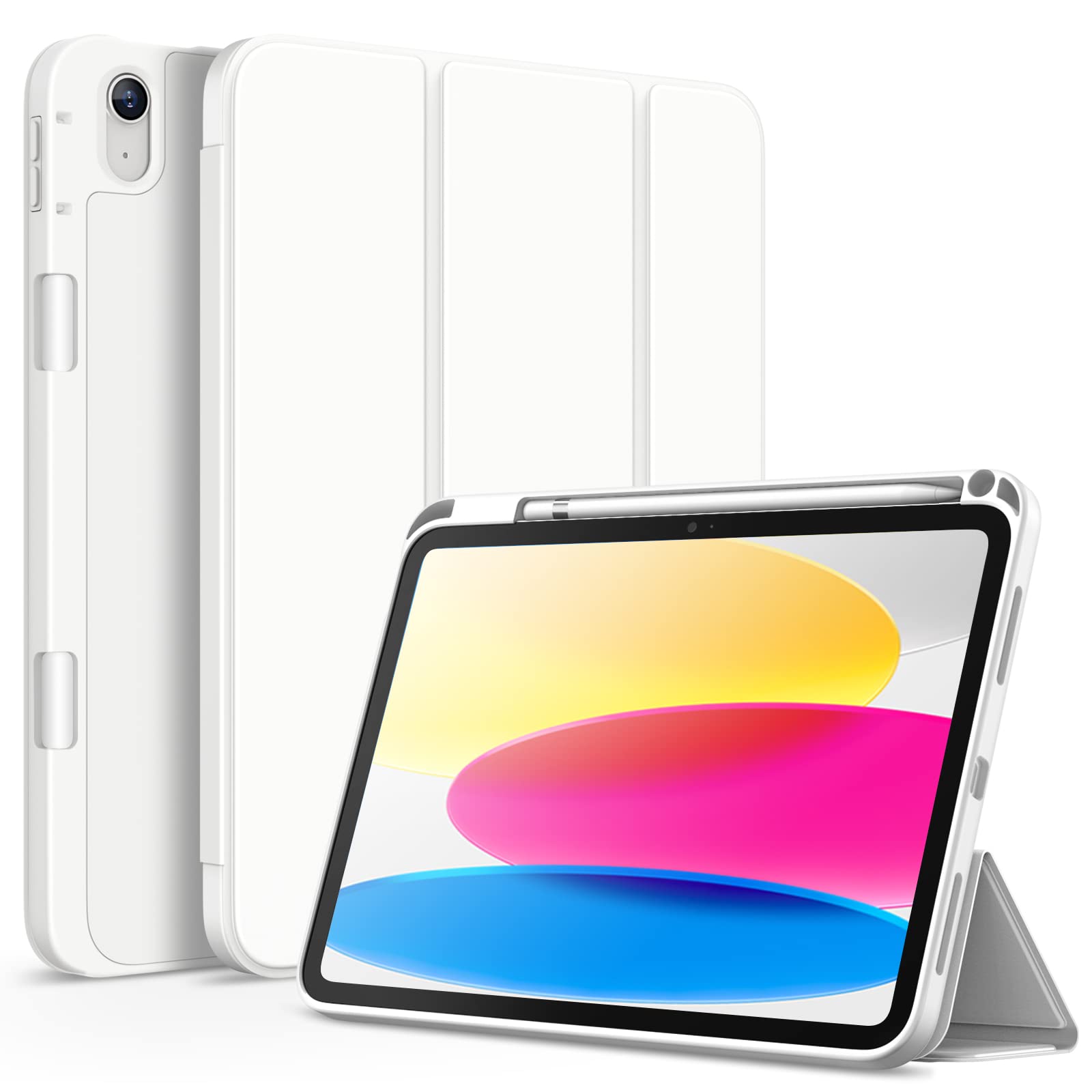 JETech iPad 11th/10th Gen Case with Pencil Holder - Slim TPU Cover, White