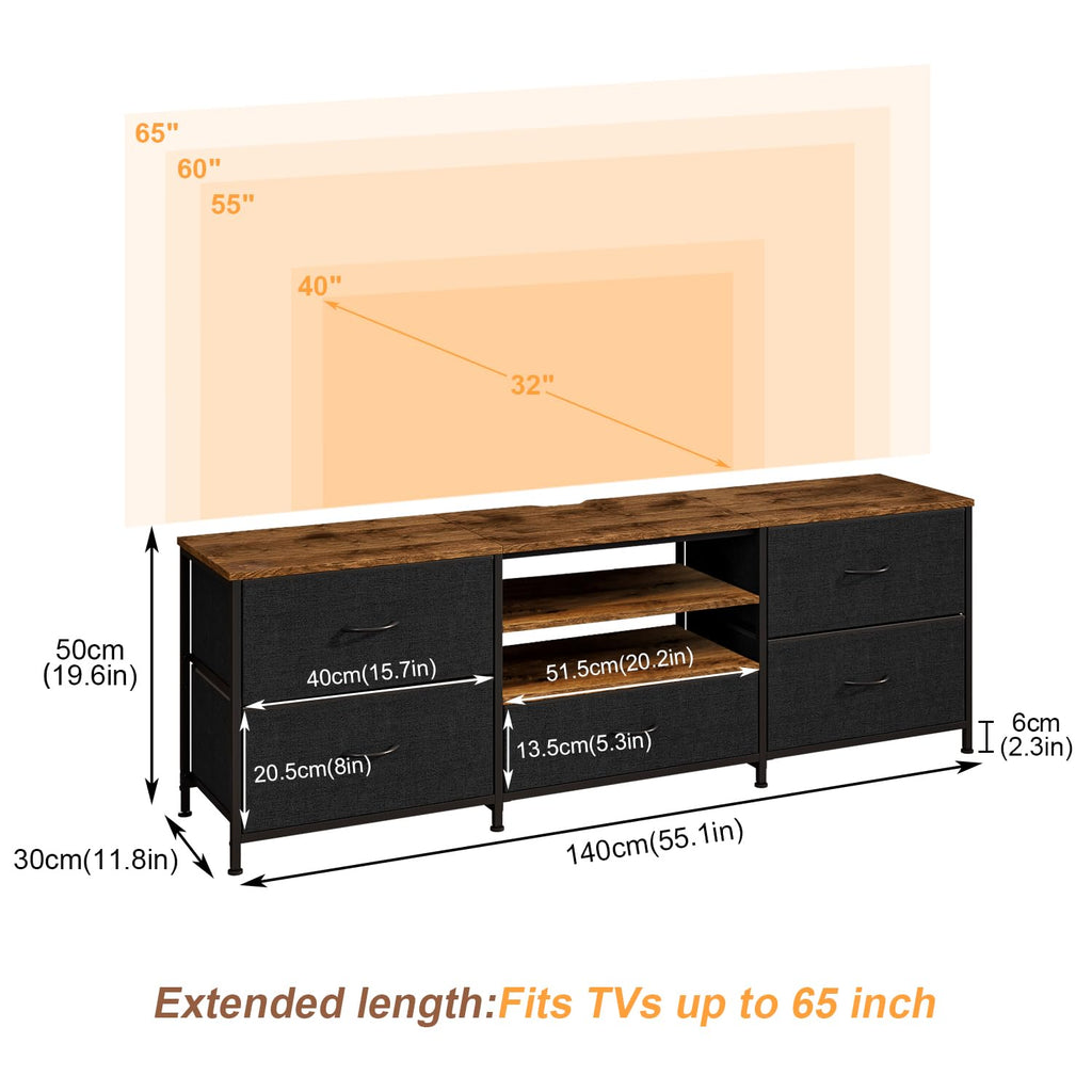 Forthcan TV Stand Cabinet, TV Unit with 5 Drawers, 140 cm, Black - image 3