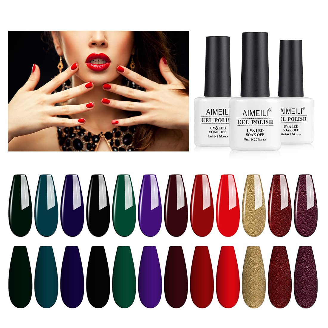AIMEILI Gel Nail Polish Set - 12 Colors Soak Off UV LED Nail Art Kit