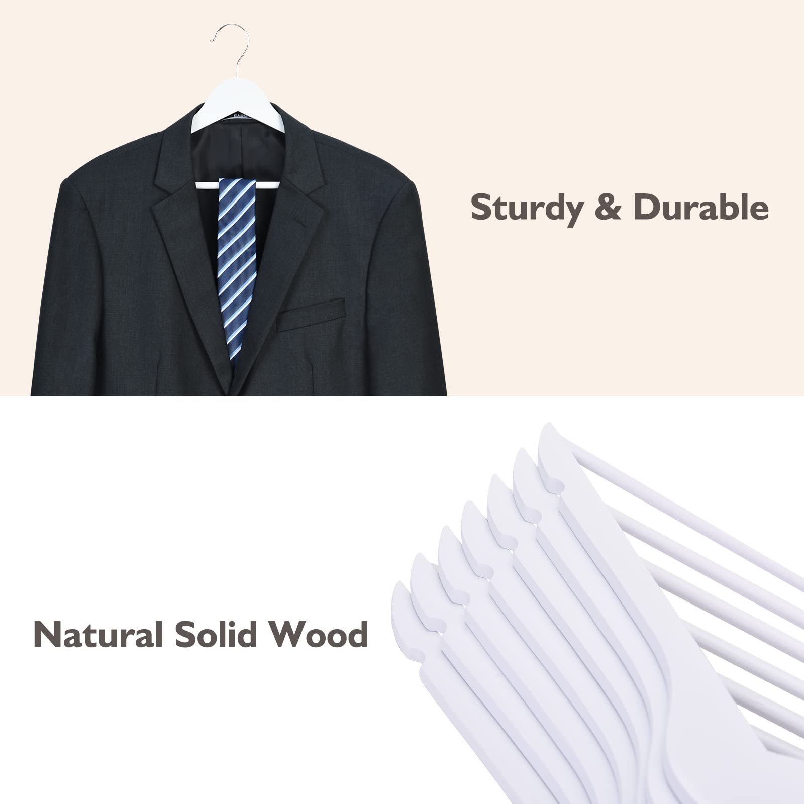 Edergoo White Wooden Hangers 30 Pack – Solid Wood Suit Hangers with Swivel Hook
