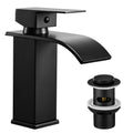 Peppermint Matte Black Waterfall Basin Mixer Tap with Pop-up Waste