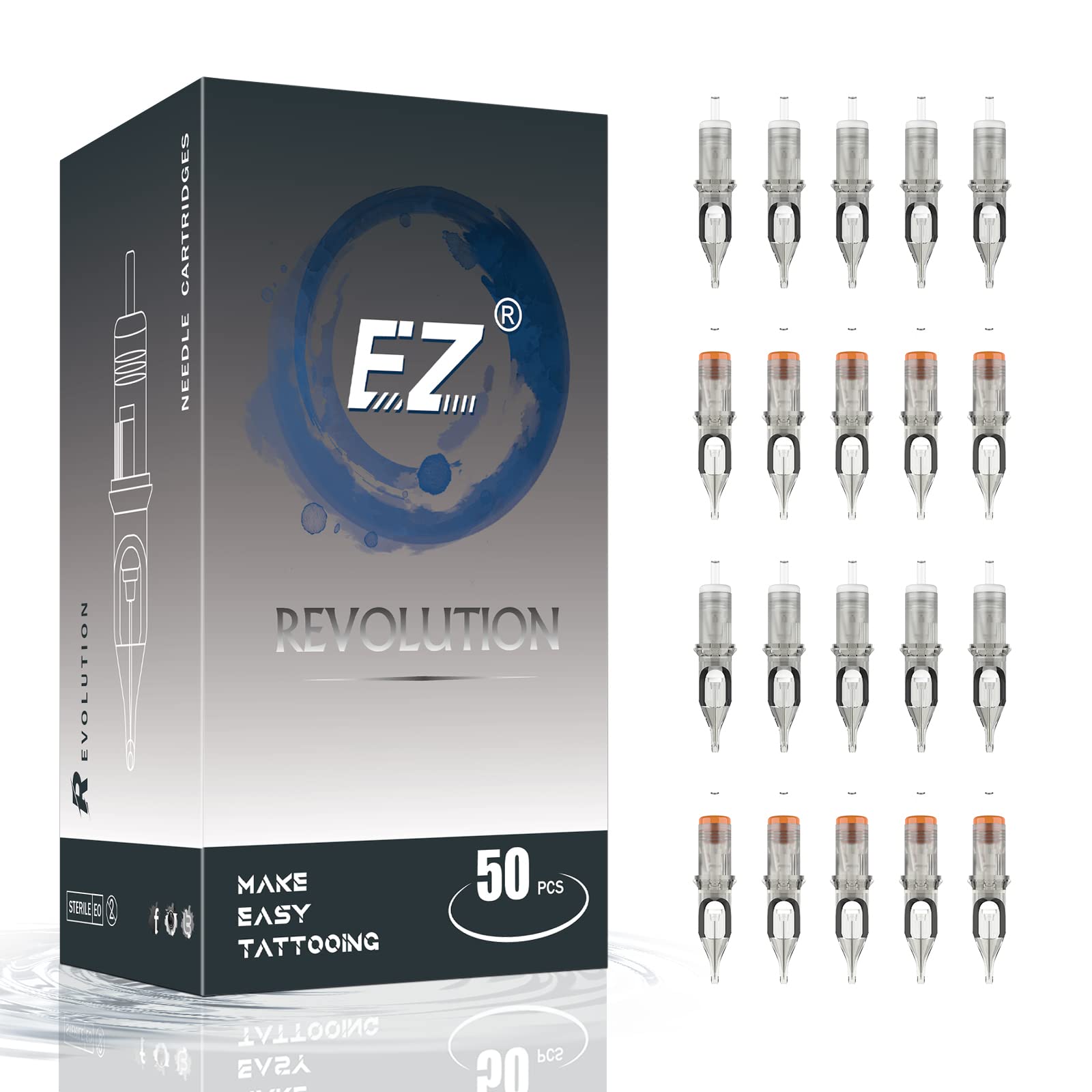 EZ Revolution Tattoo Cartridge Needles - 50Pcs Mixed RL & RS Assorted