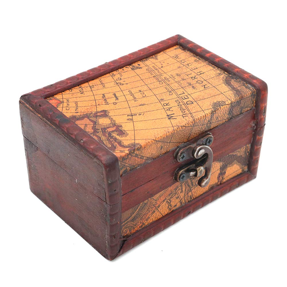 POFET Vintage Metal Lock Wooden Storage Box Jewelry Treasure Organizer Chest Case Gift Box - Map - image 5
