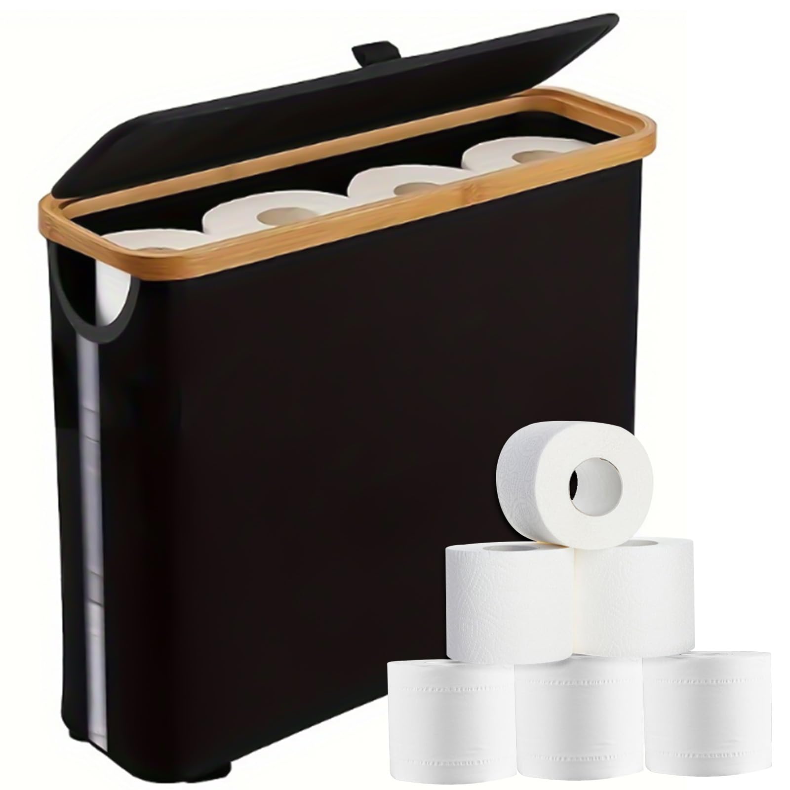 ZYNERY Toilet Roll Basket – 30L Free Standing Toilet Paper Holder, Black