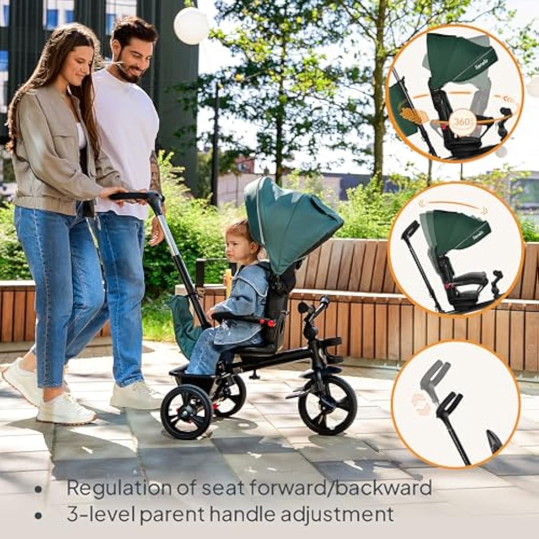 Lionelo Haari 2in1 Kids Tricycle Stroller with Swivel Seat – Green