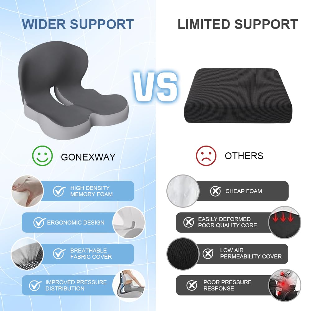 Ergonomic Memory Foam Seat Cushion for Office Car Gaming Chairs Dark Gray - image 5