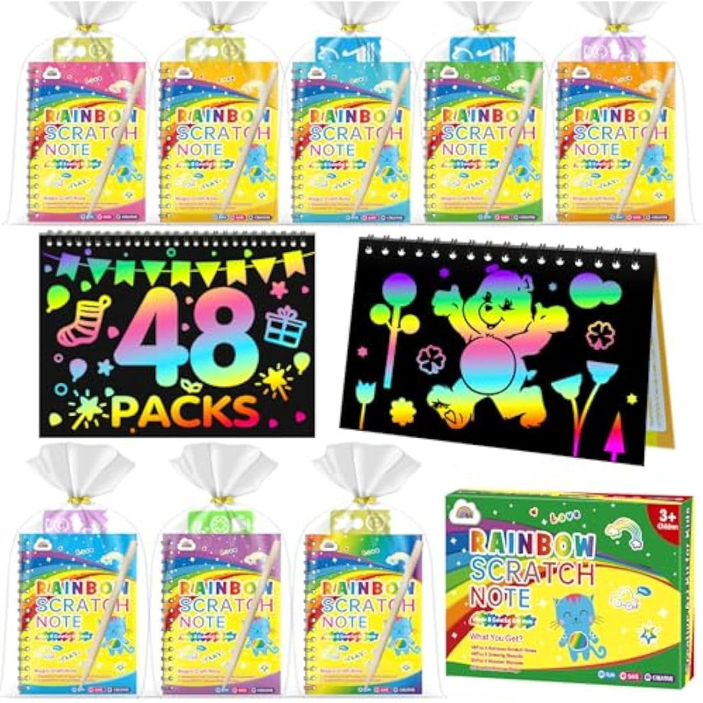 ZMLM Scratch Art Party Bag Fillers - 48 Pack Rainbow Craft Kits for Kids