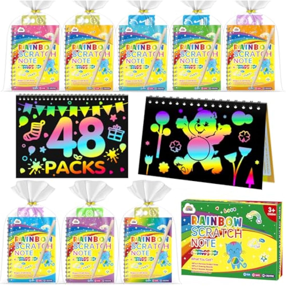 ZMLM Scratch Art Party Bag Fillers - 48 Pack Rainbow Craft Kits for Kids