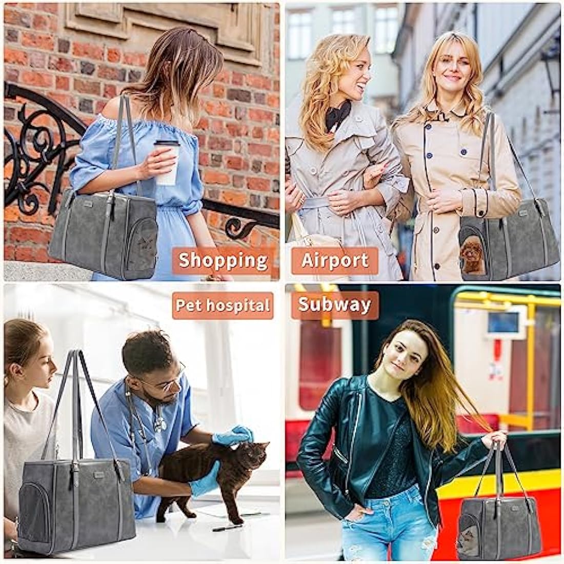Lasaviin Vegan Leather Pet Carrier Dog Purse - Airline Approved, Grey
