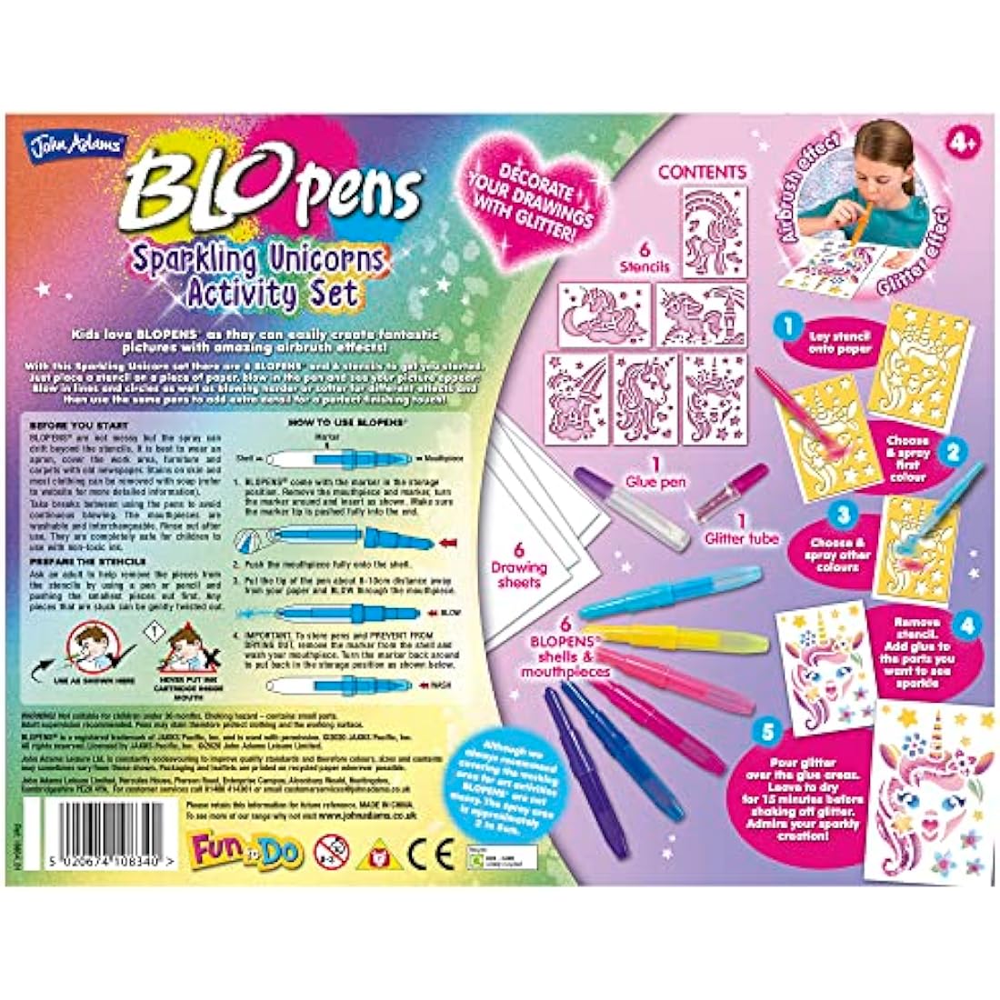 John Adams BLOPENS Sparkling Unicorn Airbrush Art Activity Set - Silver